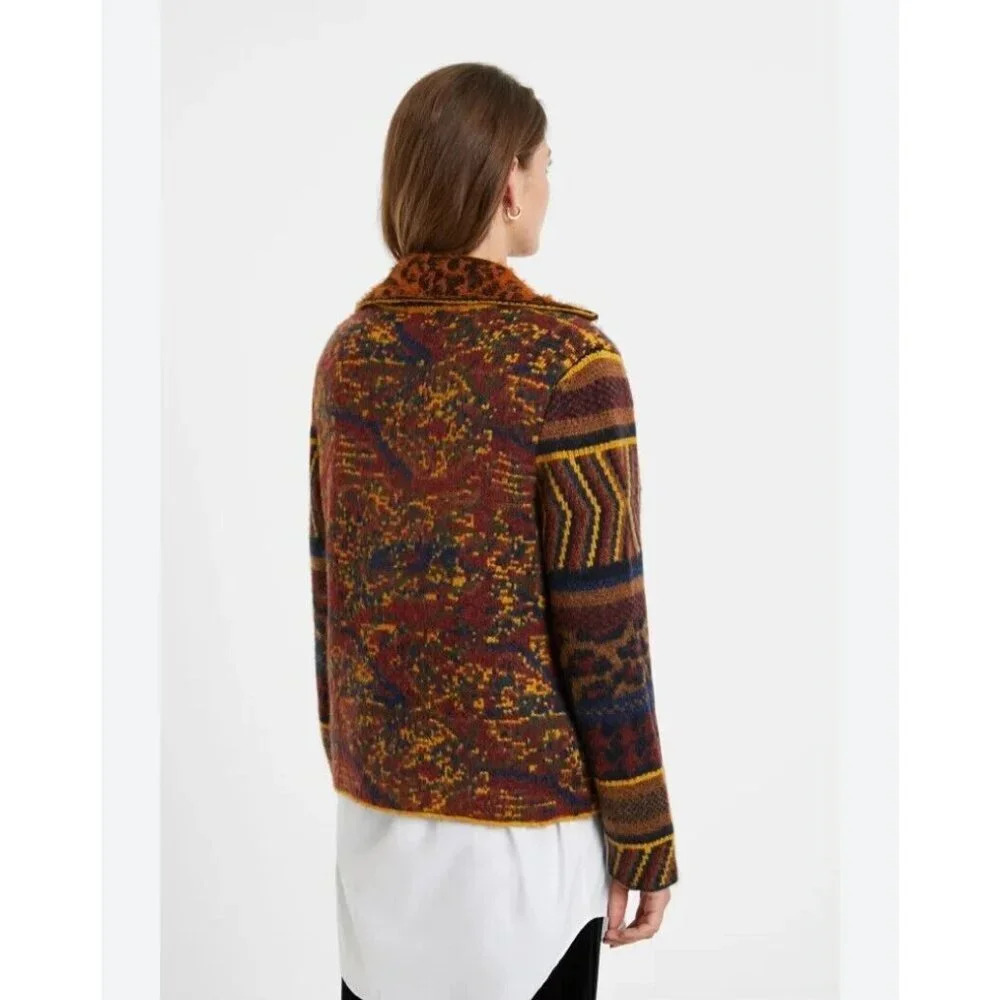 Desigual Multicolor Geometric Print Thick Knit Jacket M - Picture 4 of 10